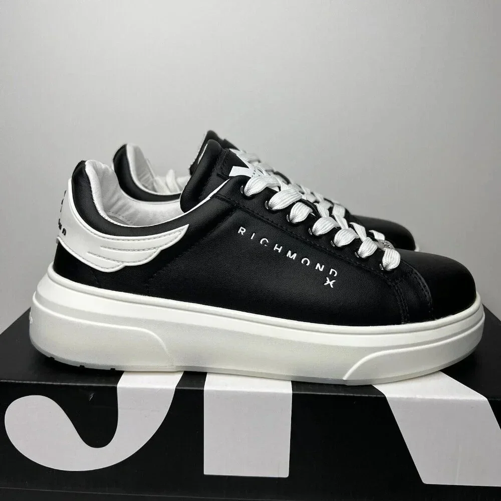 John Richmond 20007 CP Sneakers Low Platform Casual Leather Black Men’s Sz 6